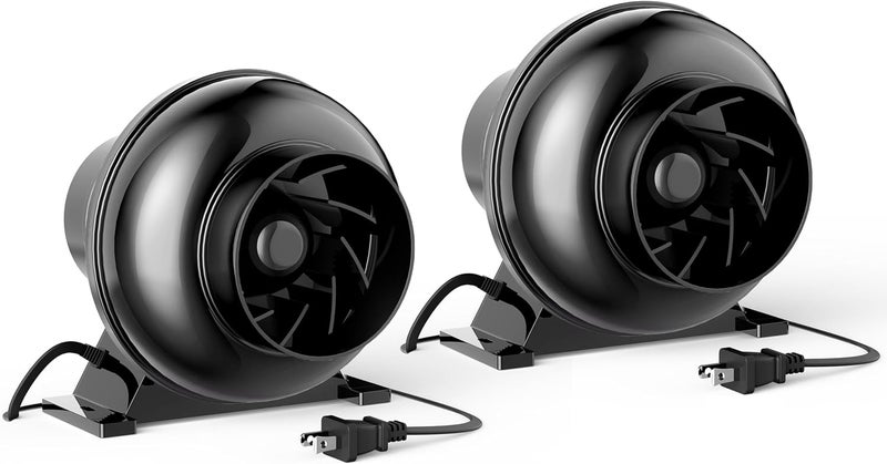 HealSmart 4 Inch Inline Duct Fan, 195 CFM Ventilation Fan, Exhaust HVAC Vent Blower for Hydroponics, Grow Tents, Basements, Attics, 2 Packs, Black - Image 1